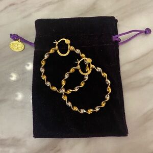 Twisted Gold and Silver Hoop Earrings